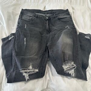 SHEIN Distressed Black Boyfriend Jeans